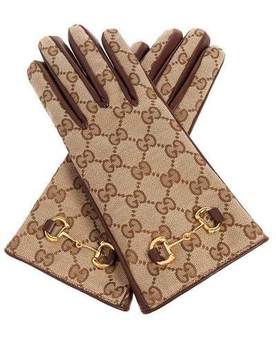 Gucci GG Canvas Gloves With Horsebit - Brown