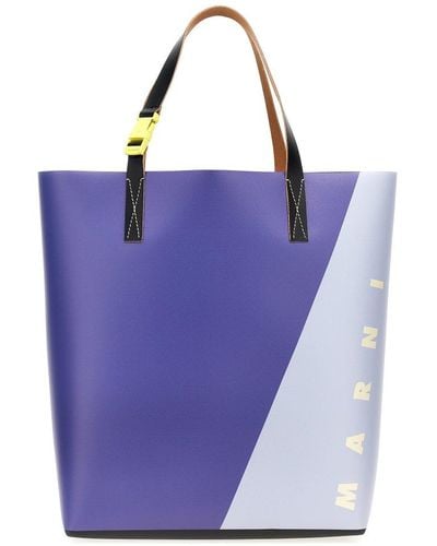 Marni Logo Printed Two-toned Tote Bag - Purple