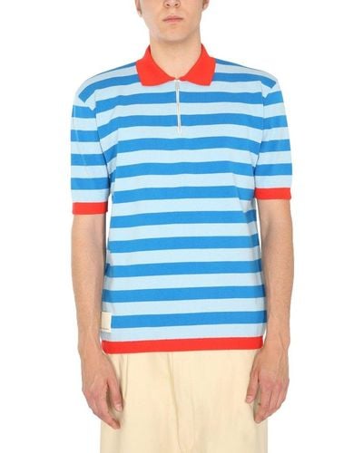 Sunnei Stripped Knitted Polo Shirt - Blue