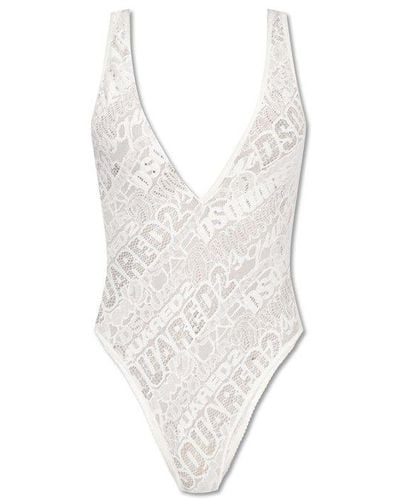 DSquared² Lace Detailed Stretched Bodysuit - White