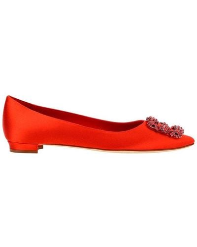 Manolo Blahnik Hangisi Embellished Ballerina Flats - Red