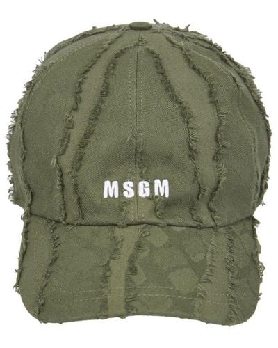 MSGM Ripped Detailed Logo Embroidered Baseball Cap - Green