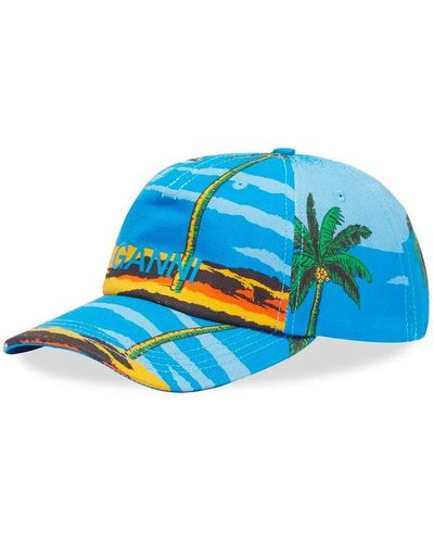 Ganni Palm-print Baseball Cap - Blue
