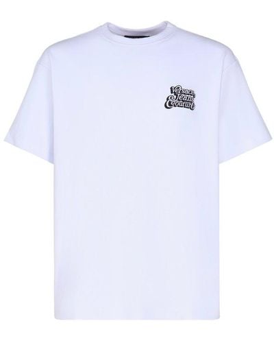 Versace Cotton T-shirt With Retro Style Logo - White