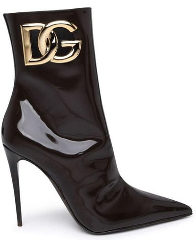 Dolce & Gabbana Dg Logo Plaque Ankle Boots - Black