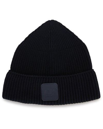 C.P. Company Logo Patch Turn-Up Brim Beanie - Blue