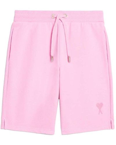 Ami Paris Logo Embroidered Drawstring Shorts - Pink