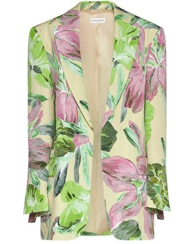 Dries Van Noten Floral Print Silk-blend Blazer - Green