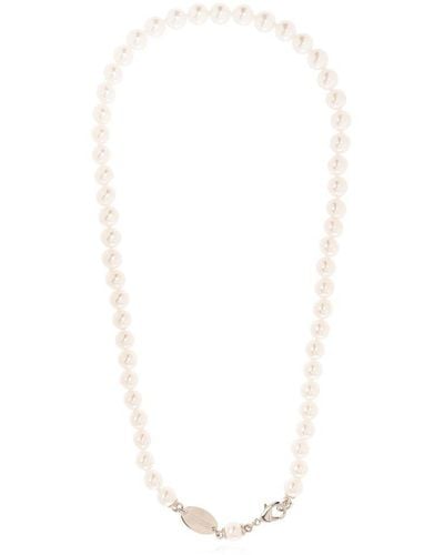 DSquared² Logo Charm Pearl Necklace - White
