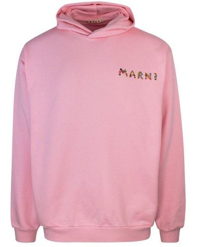 Marni Logo Printed Long-sleeved Hoodie - Pink