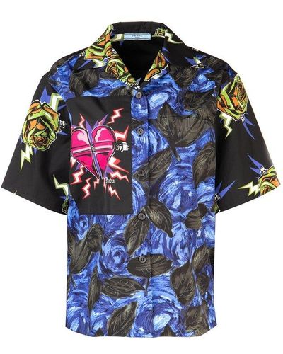Prada Pattern-printed Short-sleeved Shirt - Blue