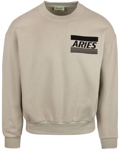 Aries Logo Printed Crewneck Sweatshirt - Gray