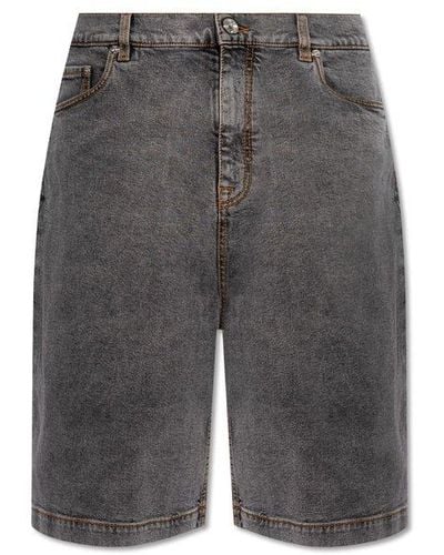 Etro Denim Shorts With Logo, - Grey