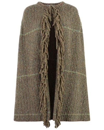 Stella McCartney Tweed Knit Cape Coat - Brown