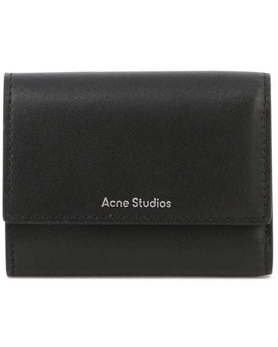 Acne Studios Logo Detailed Tri-fold Wallet - Black