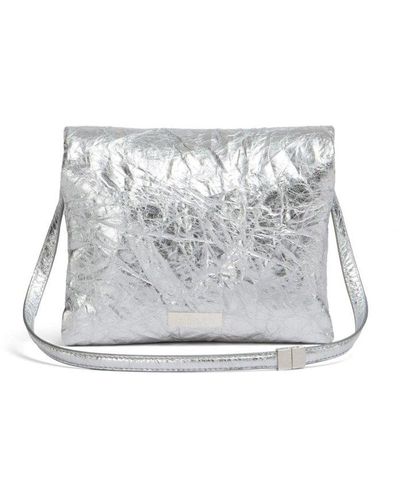 Marni Logo Plaque Metallic Effect Shoulder Bag - White