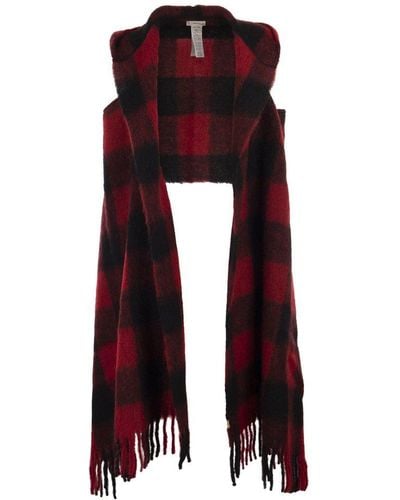 Woolrich Checked Fringed Knit Cape Scarf - Purple