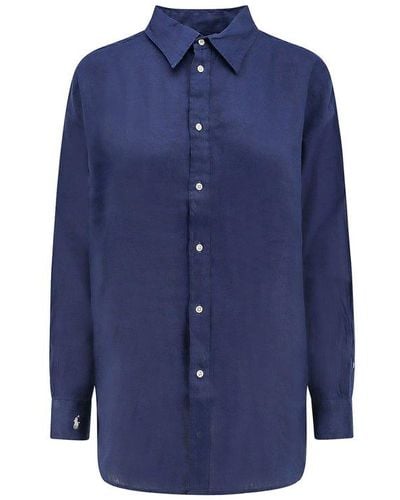 Polo Ralph Lauren Logo Embroidered Long-sleeved Shirt - Blue