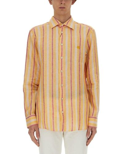 Etro Logo Embroidered Striped Shirt - Natural