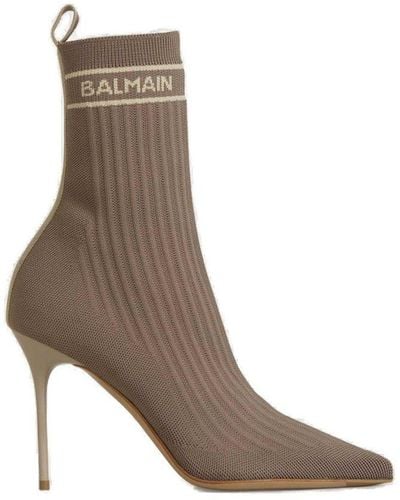 Balmain Logo Intarsia Sock-style Boots - Brown