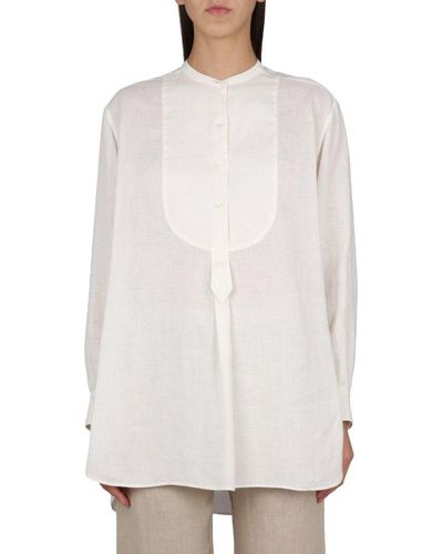 Aspesi Collarless Buttoned Shirt - White