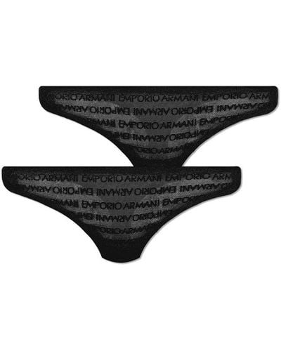 Emporio Armani Lace Briefs With Logo 2-Pack - Black
