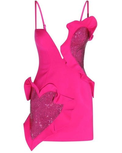 Area Fuchsia Heart Ruffle Mini Dress - Pink