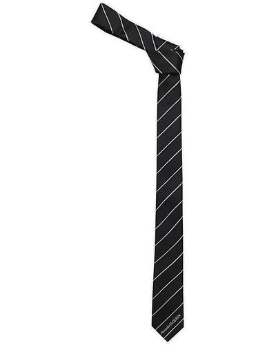 Alexander McQueen Striped Logo Detailed Tie - Black