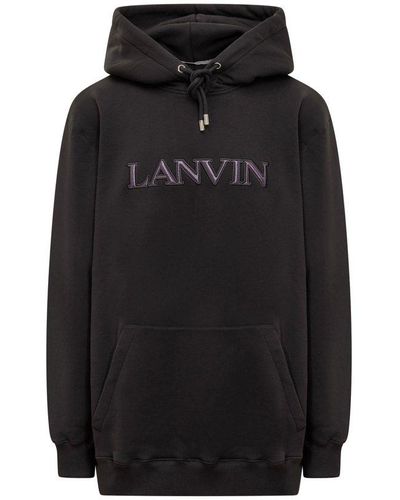 Lanvin Logo Embroidered Drawstring Hoodie - Black