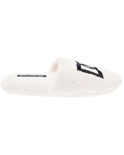 Dolce & Gabbana Logo Embroidered Terry Slippers - White