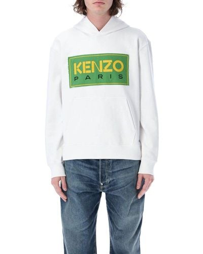 KENZO Logo Patch Long-sleeved Hoodie - Blue