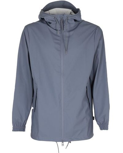 Rains Drawstring Zip-up Hooded Jacket - Blue