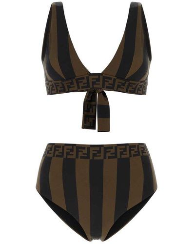 Fendi High Waist Striped Two-piece Swimsuit - Black