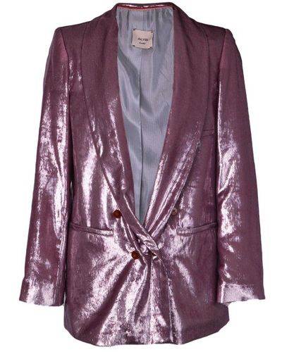 Alysi Double-breasted Long-sleeved Blazer - Purple