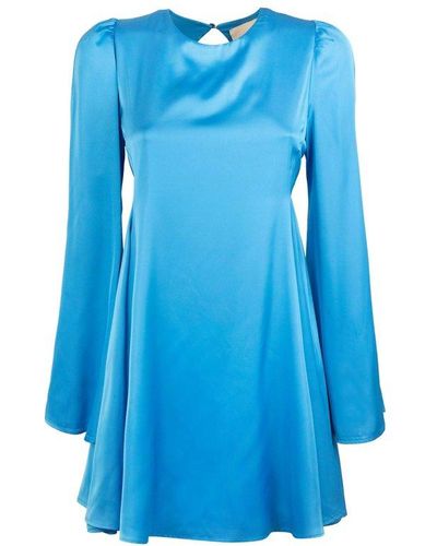 Aniye By Eda Open-back Flared Satin Dress - Blue