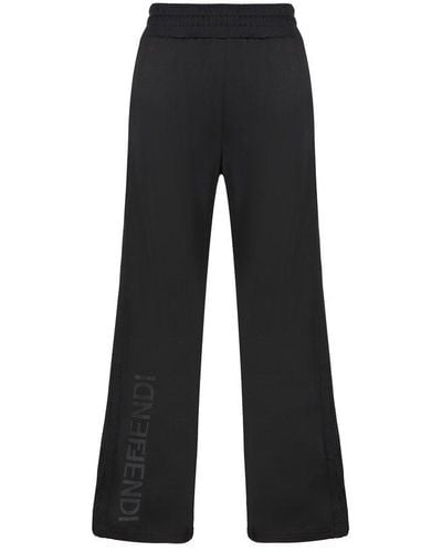 Fendi Logo Mirror Printed Straight Leg Trousers - Black