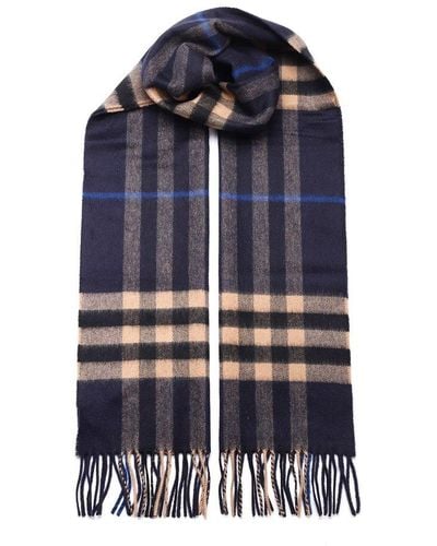 Burberry The Classic Checked Fringed Scarf - Blue