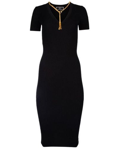 Elisabetta Franchi V-neck Knitted Midi Dress - Black