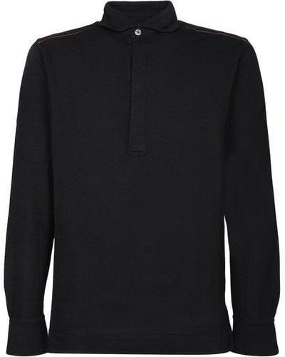 Zegna Stripe-detailed Long Sleeved Polo Shirt - Black
