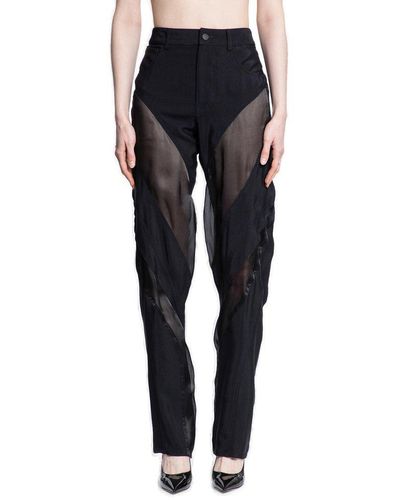 Mugler Semi-sheer Panel Tapered-leg Trousers - Black