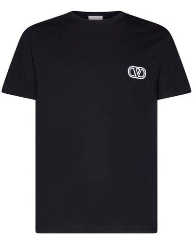 Valentino Logo Embroidered Crewneck T-shirt - Black