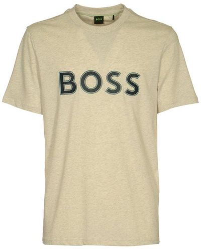 BOSS Logo Printed Regular-fit T-shirt - Natural