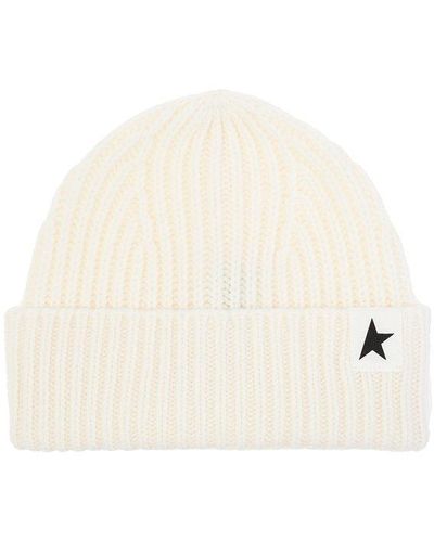 Golden Goose Star Patch Ribbed Beanie - White