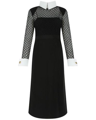 Gucci Monogram Embroidered Tulle Midi Dress - Black