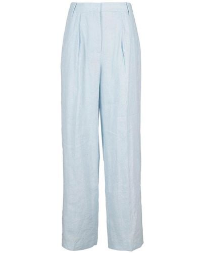 REMAIN Birger Christensen Linen Straight Slit Trousers - Blue