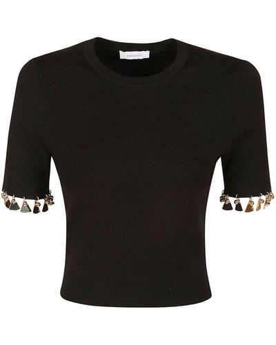 Rabanne Charm-trim Short Sleeved Cropped T-shirt - Black