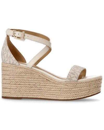 MICHAEL Michael Kors Serena Logo And Leather Wedge Sandal - Natural