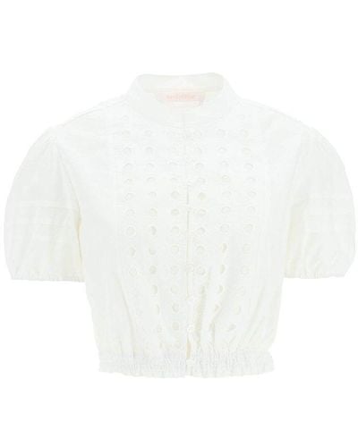 See By Chloé Organic Cotton Short Sleeve Cropped Blouse - White