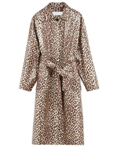 Jil Sander Long Sleeved Leopard Printed Coat - Natural