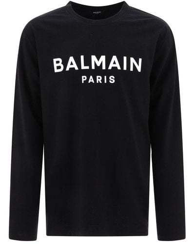 Balmain Logo Printed Long-sleeve T-shirt - Black